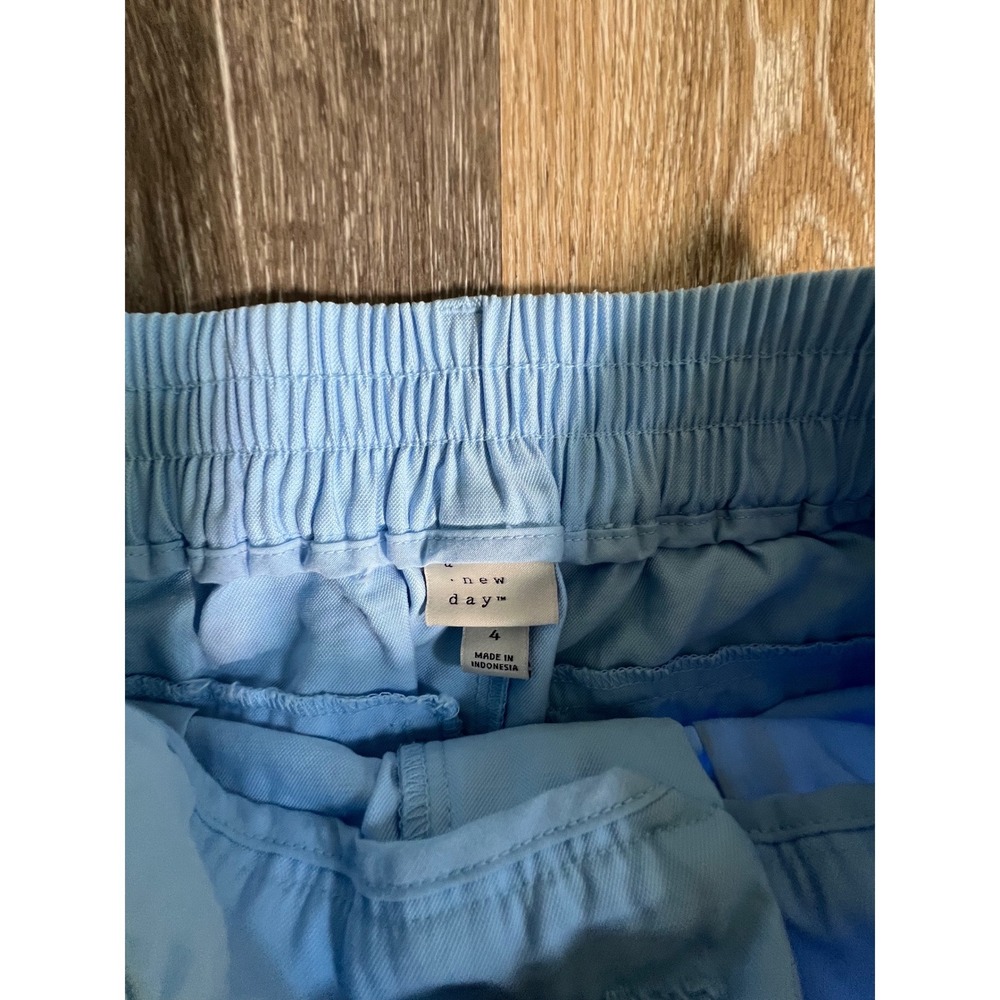 A New Day Linen Blend Trousers Womens 4 Light Blue Excellent High Waist Cuffed - Picture 2 of 8